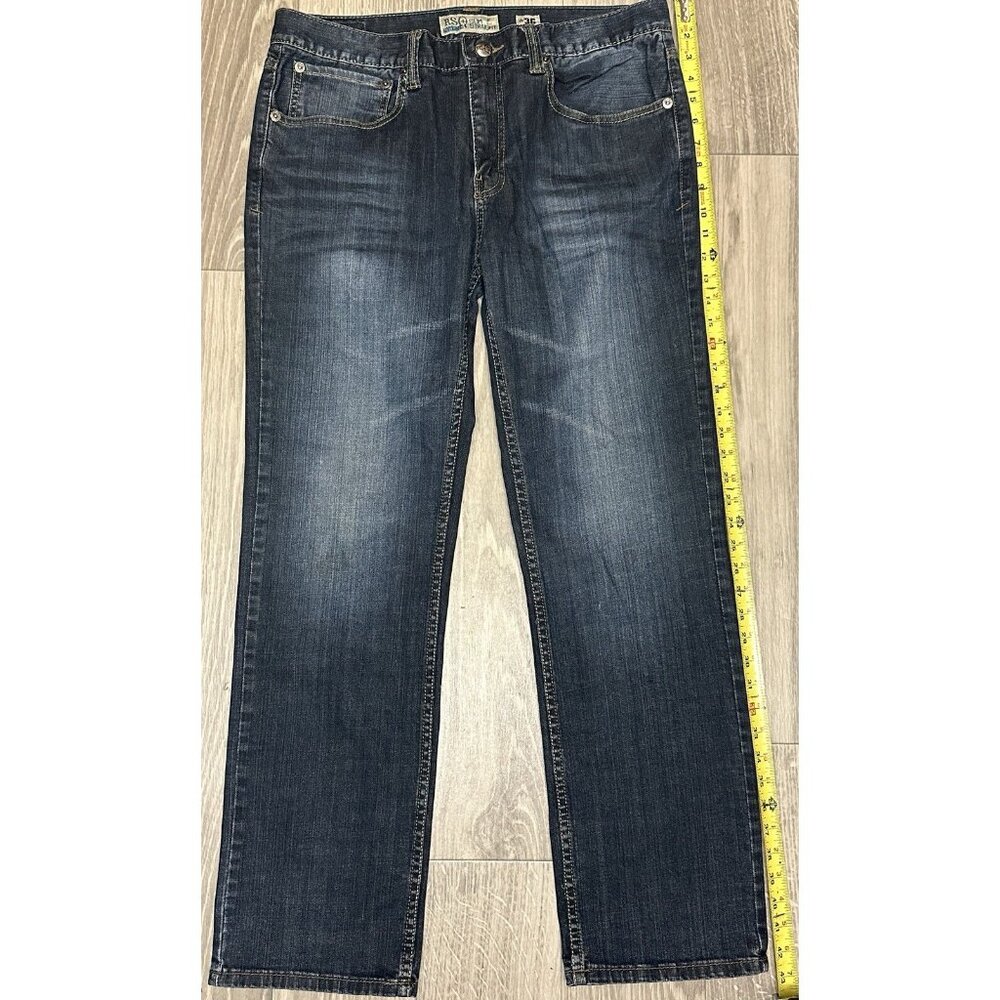 RSQ Mens New York Slim Straight Dark Wash Blue Faded Jeans 36x32